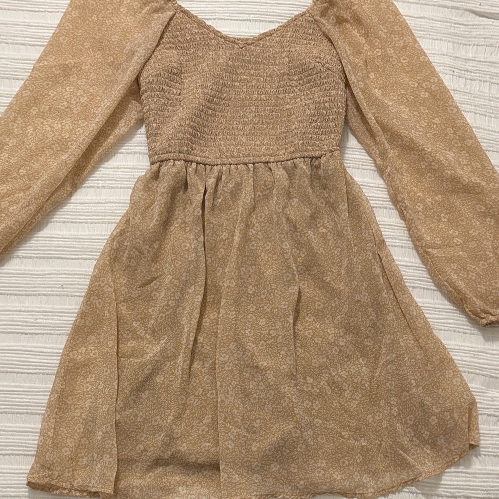 Japna Tan Floral Long-Sleeve Dress